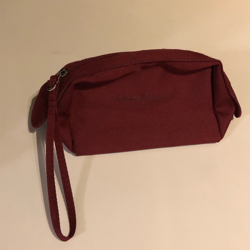 Salvatore Ferragamo Small Cosmetic Zippered Bag Authentic Burgundy Red Coloured